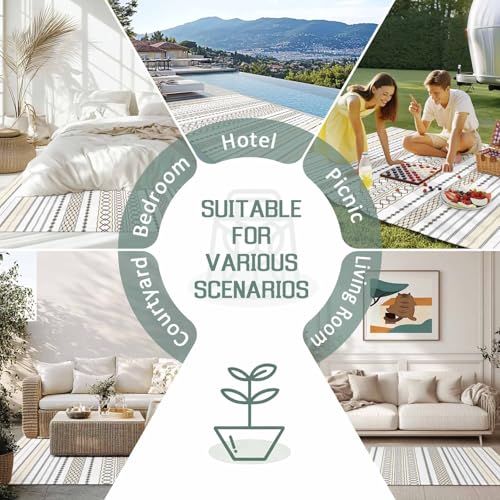 Outdoor Rug 6x9ft, Gray Stripes Boho Ethnic Style Indoor Area Rug for Patio Backyard Deck Large Floor Mat, Abstract Geometric Art Non-Slip Outside Carpet Balcony Porch Camping Rugs Picnic Mat - size: 6' x 9' (Rectangular)