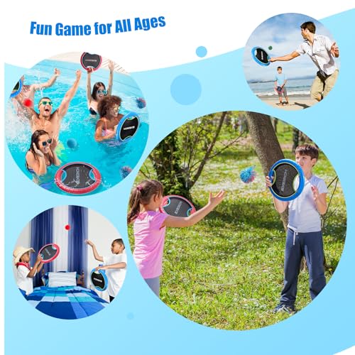 Trampoline Paddle Ball Set with 4 Bouncy Paddles & 4 Balls - Soft Foam Design for Kids Play Indoor Outdoor Beach Backyard Lawn - Great Gift Idea for Boys & Girls - color: Foan Blue Red, size: 4 Paddles 4 Balls