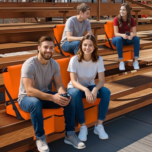 2pcs Stadium Seat for Bleachers with Back Support，Portable Bleacher Chairs with Back and Cushion，Includes Shoulder Strap and Cup Holder - color: Orange,2 Pack