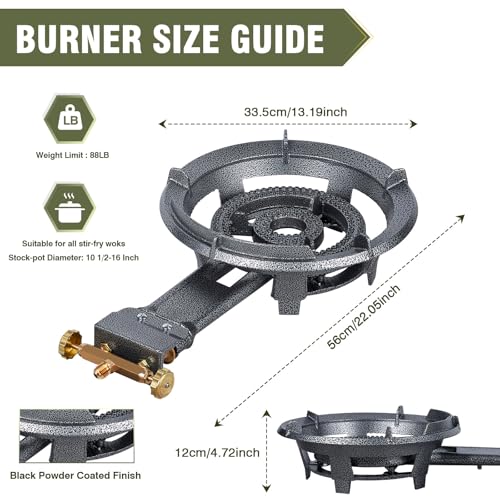 Bestfire 13" Single Propane Burner Stove 90,000 BTU Cast Iron Portable Outdoor Burner with 0-20 PSI Adjustable Regulator and 4ft Hose Perfect for Outdoor Wok Cooking - color: 13“ wok burner