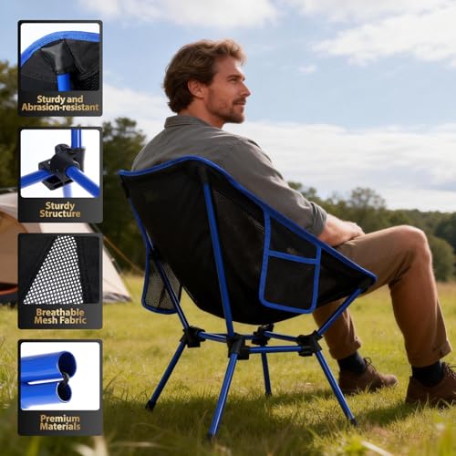 Ultralight Camping Chair, Heavy Duty Portable Folding Chair with 400lbs Capacity, Compact Backpacking Hiking Chair with Anti-Sinking Feet for Camping, Beach, Travel & Festivals