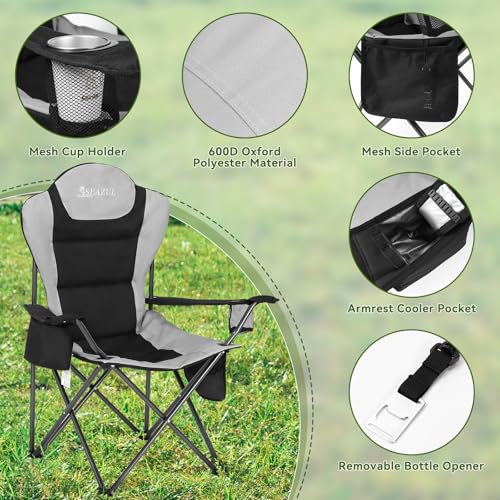 Seazul Camping Chairs for Adults, Camp Chair, Folding Chairs for Outside, Support 380 LBS, Portable Travel Lawn Outdoor Camping Chairs with Cup Holder & Cooler Bag, Sports Chairs for Baseball, Soccer - color: Black, size: 1 PC