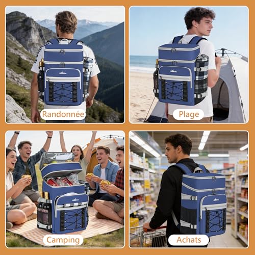 Cooler Backpack, 40 Cans Insulated Lunch Backpack Picnic Backpack for Men&Women, Durable Cooler Bag with 2 Leak Proof Compartments for Picnic, BBQ Camping, Lunch, Beach, Hiking, Blue - color: Blue