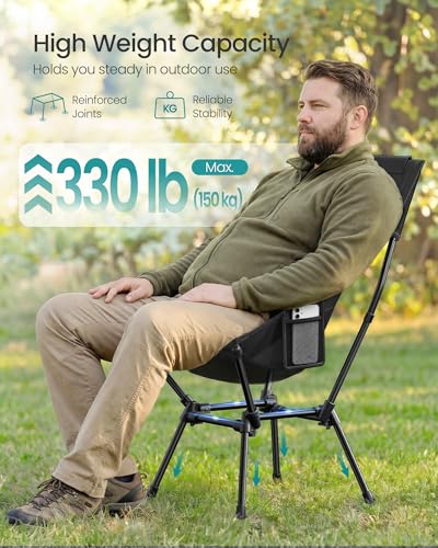 SONGMICS Camping Chair, Lightweight Folding Beach Chair, Adjustable Height, Steel Frame, Portable for Outdoor Travel - color: Black, style: Highback（22.8"D x 22"W x 38.1"H)