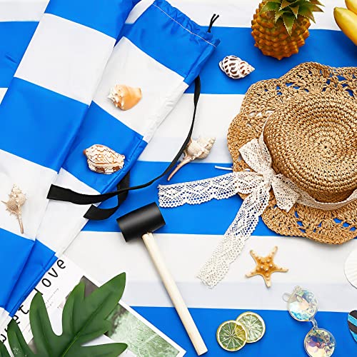 Beach Wind Screen 15.7ft Wind Blocker Beach Barrier Blue White Privacy Screen with Wooded Poles Mallet and Bag for Outdoor Summer Vacation