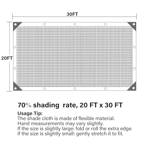 winemana 70% Black Shade Cloth, 20 x 30 FT Durable Mesh Tarp with Grommets, Resistant Garden Sun Shade Netting with Taped Edge for Plant Cover, Greenhouse, Patio, Tomatoes, Chicken Coop, Barn Kennel - size: 20 Ft X 30 Ft, style: 70%
