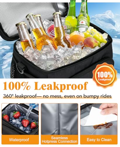 Insulated Lunch Bag for Men & Women, 9L Leakproof Lunch Box Soft Cooler Tote with 5 Pockets, 600D Oxford, EVA Lining, Adjustable Strap for Work, Picnic, Beach&Travel-Black - color: Black, size: Single