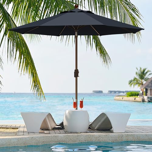 EliteShade USA 10-Year-Non-Fading 9Ft Market Patio Umbrella, UPF 50+ UV Protection Performance Sun Umbrella, Heavy Duty Commercial Grade Outdoor Table Umbrella with Crank & Tilt, Windproof Vented Top for Garden, Pool, Deck and Outdoor Playsets, Black - co