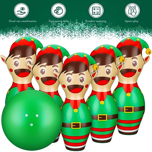 Wettarn 7 Pcs 27 in Giant Christmas Inflatable Bowling Set Elf Inflatable Games for Kids Adult Christmas Party Games Holiday Carnival Family Indoor Outdoor Garden Backyard Lawn Fun Xmas Decor