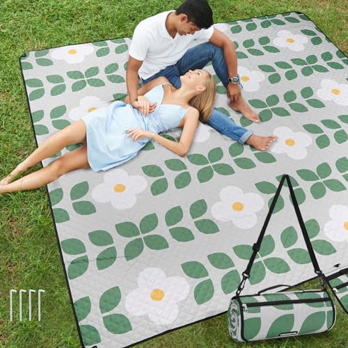 Picnic Blankets Extra Large - Beach Blanket Waterproof Sandproof with Shoulder Strap, Machine Washable, Outdoor Blanket with Stakes for Grass Concert, Park, Lawn,Travel,Spring Summer.Green - color: Green
