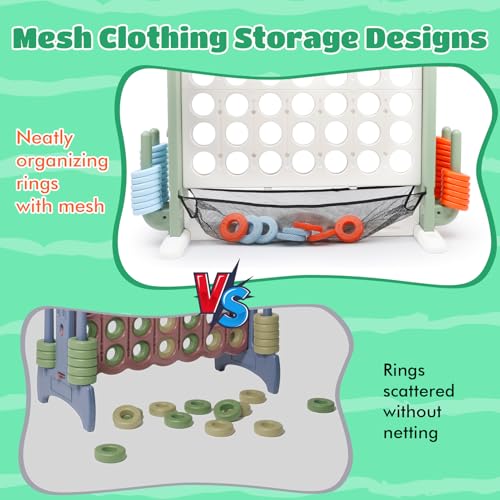 Giant 4-in-A-Row Connect Game Set, Adjustable Height Jumbo Yard Game with Golf, Basketball Hoop, Ring Toss & Mesh Pocket, Indoor & Outdoor Yard Connect Game for Kids Adults Family - color: Green