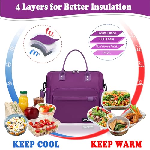 Purple Lunch Box for Women Insulated Lunch Bag Fits Bento Boxes, Snack and Foods, Ladies Lunch Tote Bag for Mother Mom Sister Friend Wife Her - color: A13: Violet, size: Large