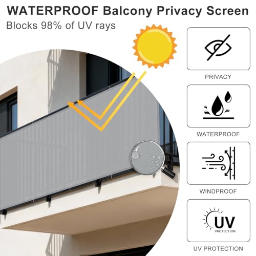 SUNNY GUARD 3'x5' Grey Waterproof Balcony Privacy Screen Fence, Apartments Railing Heavy Duty Wind Screen for Outdoor,Deck,Backyard,Patio Privacy - color: Gray, size: 0 3' X 0 5'-waterproof