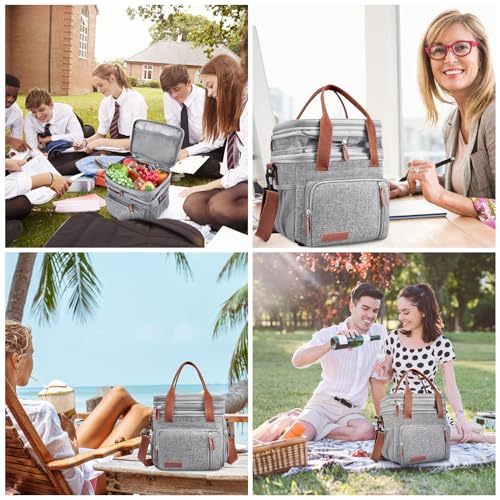 Lunch Box & Lunch Bag for Women Men, Expandable Large Insulated Adult Lunch Bag with Strap, Double Deck Leakproof Lunchbox Durable Cooler Bags for Work Picnic Beach,16L, Gray - color: Gray