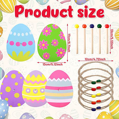 Kathfly 5 Set Easter Egg Ring Toss Game with 5 Targets Stands and 10 Rings Set Easter Egg Activities Toys Party Gifts for Indoor Outdoor Family Backyard Activity