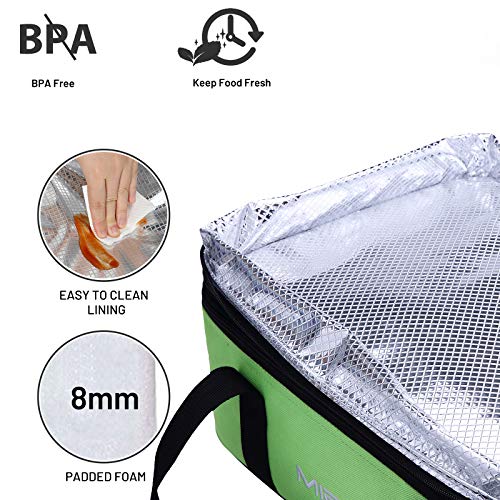 MIER Insulated Double Casserole Carrier Thermal Lunch Tote for Potluck Parties, Picnic, Beach, Fits 9 x 13 Inches Casserole Dish, Expandable by Mid Zipper, Green - color: Green