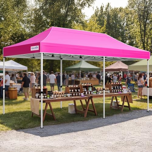 Quictent 10x20FT Heavy Duty Pop Up Canopy Tent, Commercial Easy up Portable Waterproof Shelter with Roller Bag for Outdoor Wedding Party Events Markets Gazebos - color: Pink, size: 10X20