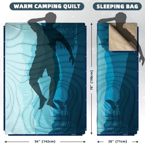 Outdoor Camping Blanket - Puffy Camping Blanket Packable,Sherpa Fleece Warm Blanket for Camping, Outdoors, Travel, Stadium, Festivals, Beach, Hammock 56"x 78" Machine Washable, DWR, Lightweight - color: Blue Mountain, size: 78 X 56 Inches