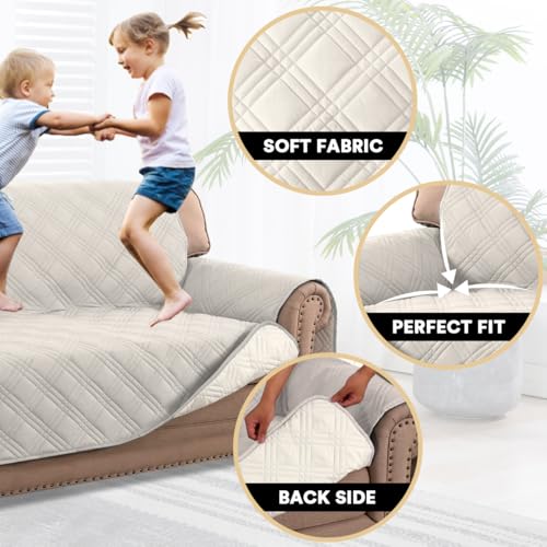 PrinceDeco 100% Waterproof Loveseat Covers for 2 Cushion Couch Sofa Covers Waterproof and Washable Sofa Slipcover with Side Pocket Furniture Protector with Elastic Straps(Loveseat 48", French Oak) - color: French Oak, size: Loveseat