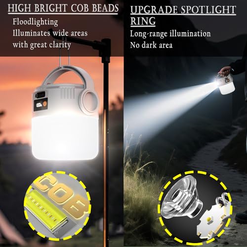 Solar Camping Lights Portable Rechargeable Lantern Hanging Tent Lamp Flashlight Spotlight Outdoor Bright Battery Operated Bulbs Outdoor for Power Outages Canopy Vendors Gathering Emergency 1 Pack - color: Solar Lantern and Flashlight-1pack