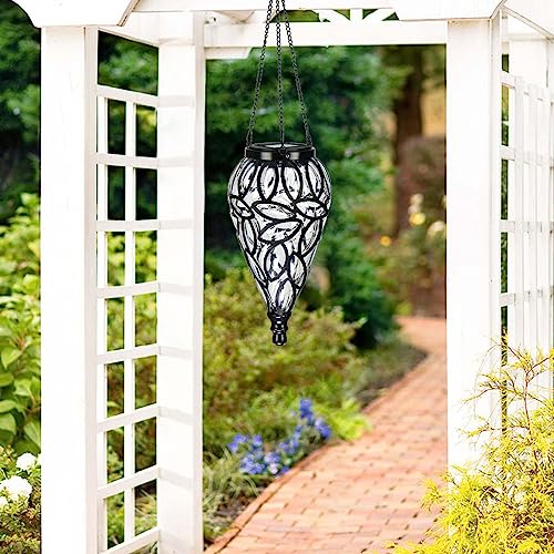SUNNYPARK Outdoor Plastic Solar Hanging Lantern, 15 Cool White LEDs Twinkle Effect Tear-Shaped Hanging Lantern Decor Garden Decorative Solar Lights for Backyard, Patio and Lawn - style: Transparent