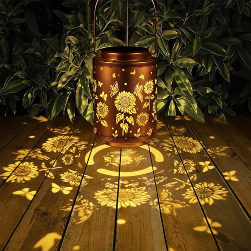 Tepaken Solar Outdoor Lanterns, Butterflies Garden Decor LED Light Hanging Waterproof Metal Lanterns for Patio, Pathway, Yard - style: Style_ Butterflies