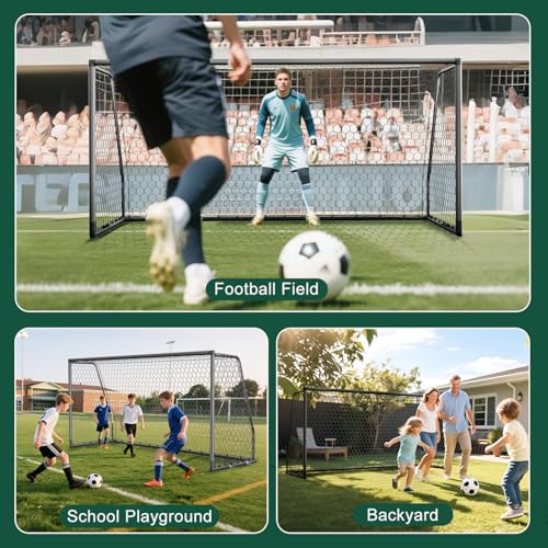 MOPHOTO Soccer Goal, 6X4/8x6/10x6.5/12x6/16x7/18.5x6.5/21x7/24x8ft Soccer Goals for Backyard, Full Size Soccer Goal for Teens & Adults Training - size: 12x6FT, style: Alu-Grey