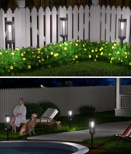 NEWMESSI 8 Pack Solar Pathway Lights Outdoor,Super Brightness IP65 Waterproof Auto On/Off Solar Path Lights, Garden Solar Powered Landscape Lighting for Outside Yard Garden Driveway Walkway Decor - color: Round Cool White, size: 8 Pack