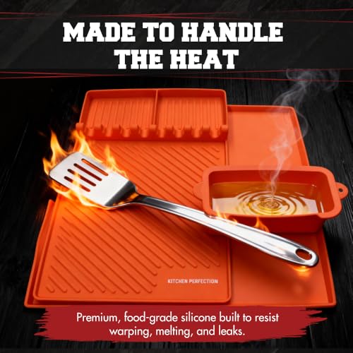 KITCHEN PERFECTION Ultimate Kit for Blackstone Griddle 28 Inch - Silicone Griddle Cover Mat + Griddle Accessories Mat + 2 PCS Silicone Grease Cup Liners Hermetic Protection from Rust & Debris All Year - color: Classic Blue 28" Ultimate Kit
