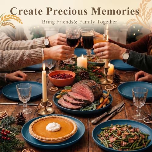 Deep Dinner Plates 11 Inch, Plastic Plates Reusable, Unbreakable Wheat Straw Plates Set of 8, Microwave and Dishwasher Safe Big Plate for Steak, Chicken, Casserole - Blue - color: Blue, size: 11 Inch