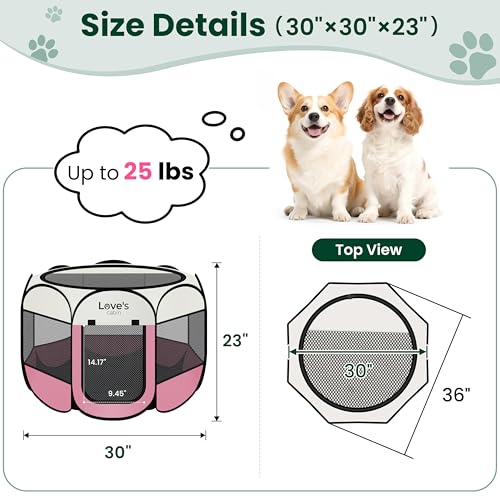 Love's cabin Pet Puppy Dog Playpen, Medium Dog Tent Crates Cage Indoor/Outdoor, Portable Playpen for Cat, Foldable Pop Up Dog Kennel Playpen with Carring Case, Removable Zipper Top, Light Pink - color: Light Pink, size: 30.0"L x 30.0"W x 23.0"H