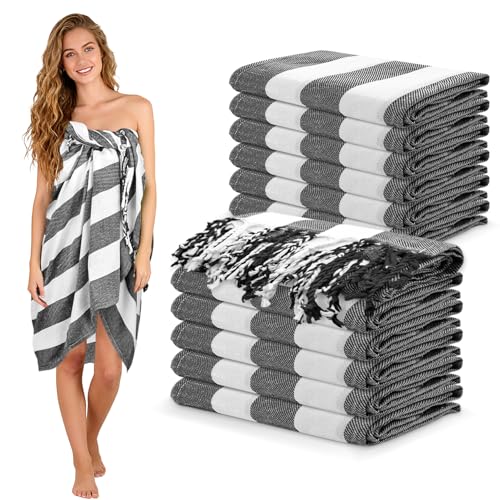 12 Pack Turkish Beach Towel 36"x71" Extra Large Beach Towels Sand Free Bath Towels Adults Lightweight Quick Dry Pool Towels Black - color: Black, size: 12 Pack