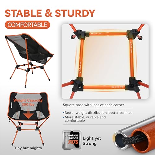 MARCHWAY Ultralight Folding Camping Chair, Heavy Duty Portable Compact for Outdoor Camp, Travel, Beach, Picnic, Festival, Hiking, Lightweight Backpacking (Orange) - color: Orange