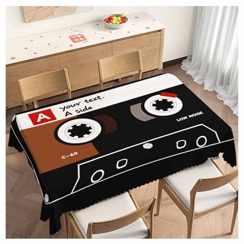 Retro Audio Cassette Dinner Tablecloth Table Cover, Plastic Audio Cassette Tape 52x70 Inch Table Cloth Dust-Proof Table Cover Protector for Home Restaurant Picnic Camping BBQ - color: Retro Audio Cassette