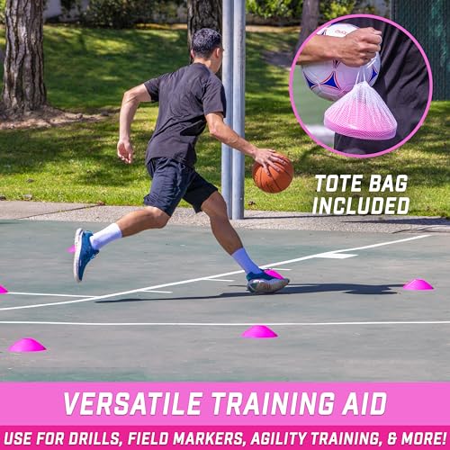 GoSports Premium Sports Cones for Agility Training and Drills - 20 Pack with Tote - Orange, Green, Pink, Yellow, or Red - color: Pink
