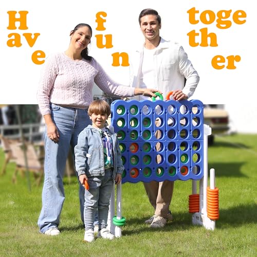 SDADI Height-Adjustable Giant 4-in-a-Row Game, 2-in-1 Jumbo 4-to-Score & Ring Toss Set, Indoor/Outdoor Yard Party Toy for Kids, Adults & Family, White - color: White