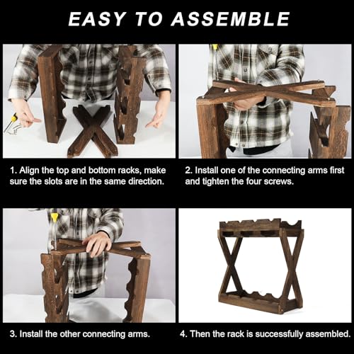 3-IN-1 Countertop Wine Rack with Glass Holder – Store 8 Bottles, 6 Stemware Glasses and Wine Tools | Durable Wooden Wine Bottle Holder | Elegant Home Decor for Kitchen, Dining, and Living Room