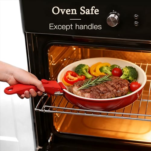 GIPP 11PCS Ceramic Pots and Pans Set Non Stick, Nonstick Cookware Set Detachable Handle, Red Black Gradien Pots and Pans Induction Kitchen Cooking Sets, RV Cookware Sets for All Stoves - color: Red and Black Gradient, size: 11PCS