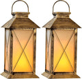 2 Pack Solar Lantern with Flickering Flame Candle, 13" Outdoor Waterproof Solar Lanterns Garden Decorative, Glass Hanging Lantern Metal for Outdoor Patio Yard Tabletop Decoration Mothers Day Gifts Mom - style: Bronze-Cross02