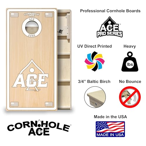 CornholeAce ACE PRO Professional Cornhole Boards - No Bounce! Triple Wide Legs, 3/4" Baltic Birch Plywood, Handles, Regulation Size (4x2ft), Tournament Style, Made in USA - color: White
