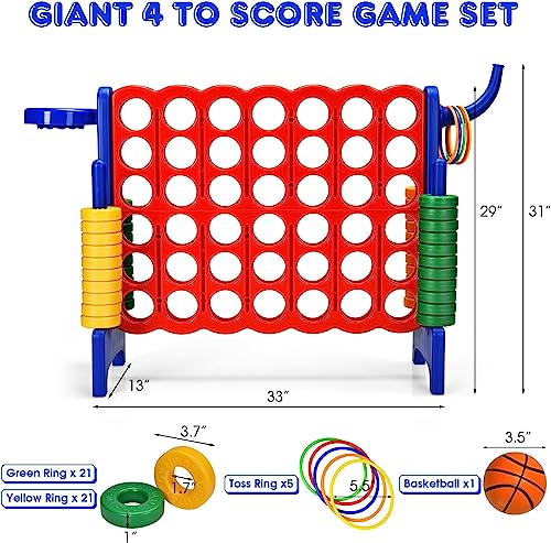 AKUSTIK Giant Connect Game Outdoor, 4 in a Row Jumbo 4 to Score for Kids Adults Family Party Yard Lawn, Large Connect Game with Quick Release Slider 42 Jumbo Rings (Blue) - color: Blue