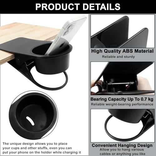 Jiozermi 2Pcs Drinking Cup Holder Clip, Desk Drink Holder Clip Adirondack Chair Cup Holder with Clip Cup Clip Holder for Water Drink Beverage Soda Coffee Cup(Black) - color: 2Pcs Black（Without Side Hole）
