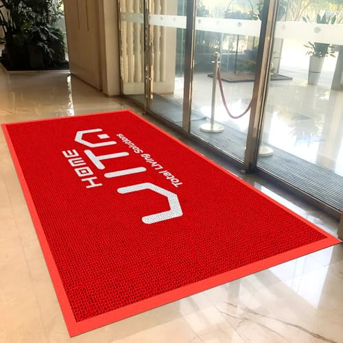 Custom Personalized Commercial Doormat with Any Logo Entryway Floor Mat Welcome Area Rug for Business Indoor/Outdoor Non-Slip Entrance Carpet Durable Wear Resistance - color: Red, size: 3'x2'/90x60cm