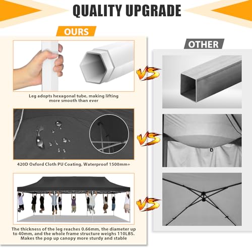 HOTEEL Tents for Parties 10x30 Pop Up Canopy Tent Heavy Duty with 8 Sidewalls, Commercial Party Tent Event Wedding Instant Canopy Waterproof with Carry Bag, UV 50+, Thicked Hexagonal Legs, Black - color: Black, size: 10x30FT (+8 Walls)