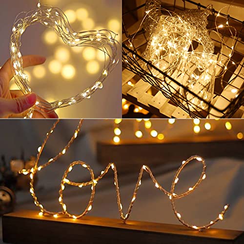 WATERGLIDE 24 Pack Fairy Lights Battery Operated (Included), 7 ft 20 LED Mini String Lights, Waterproof Silver Wire Firefly Starry Lights for DIY Wedding Christmas Party Mason Jars Decor, Warm White - color: Warm White