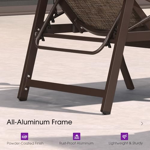 PURPLE LEAF Outdoor Oversized Chaise Lounge Chair Set of 3 Patio Pool Lounger Aluminum Chairs with Side Table and Wheels Adjustable Tanning Recliner with Armrests for Outside Backyard Beach, Brown - color: Brown, size: Oversized Upgrade