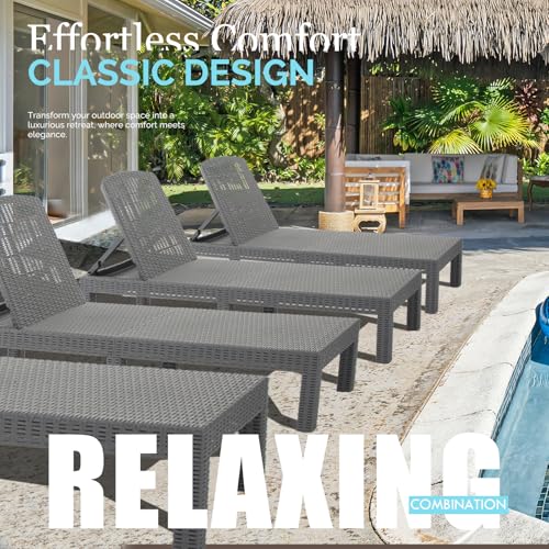 DIMAR GARDEN Outdoor Chaise Lounge,Resin Pool Lounge Chair Waterproof Recliner,Gray - color: Grey, style: 1 Pieces