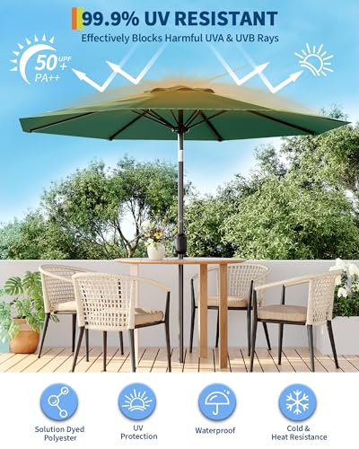 GarveeLife Outdoor Patio Umbrella, Table Market Umbrella with Push Button Tilt and Crank, 8 Sturdy Ribs UV Protection Waterproof for Garden, Deck, Backyard, Pool - color: Dark Green, size: 7.5FT