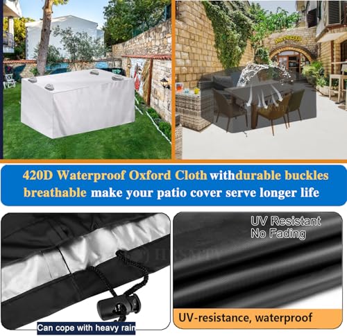 Patio Furniture Cover Outdoor, Waterproof 420D Heavy Duty Rectangle Oxford Table Chair Set Covers Tear Resistant, Sectional Sofa Set Cover with Carrying Bag Windproof Straps