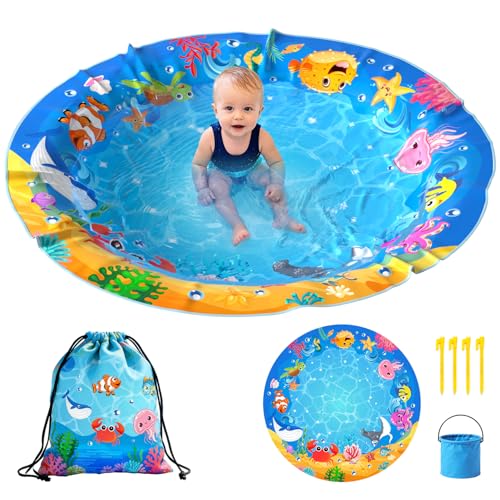 4.9 X 4.9 Feet Baby Beach Pool, Waterproof Beach Pool Blanket for Toddler, 2 in 1 Toddler Paddling Pool with Carrying Bag, Collapsible Beach Puddle Mat for Boys Girls Kids Infant Outdoor Beach Toys - color: Blue-3